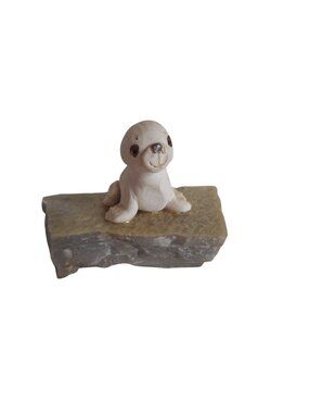 Vintage handmade 1960S Seal Sea Lion on Rock Clay Pottery